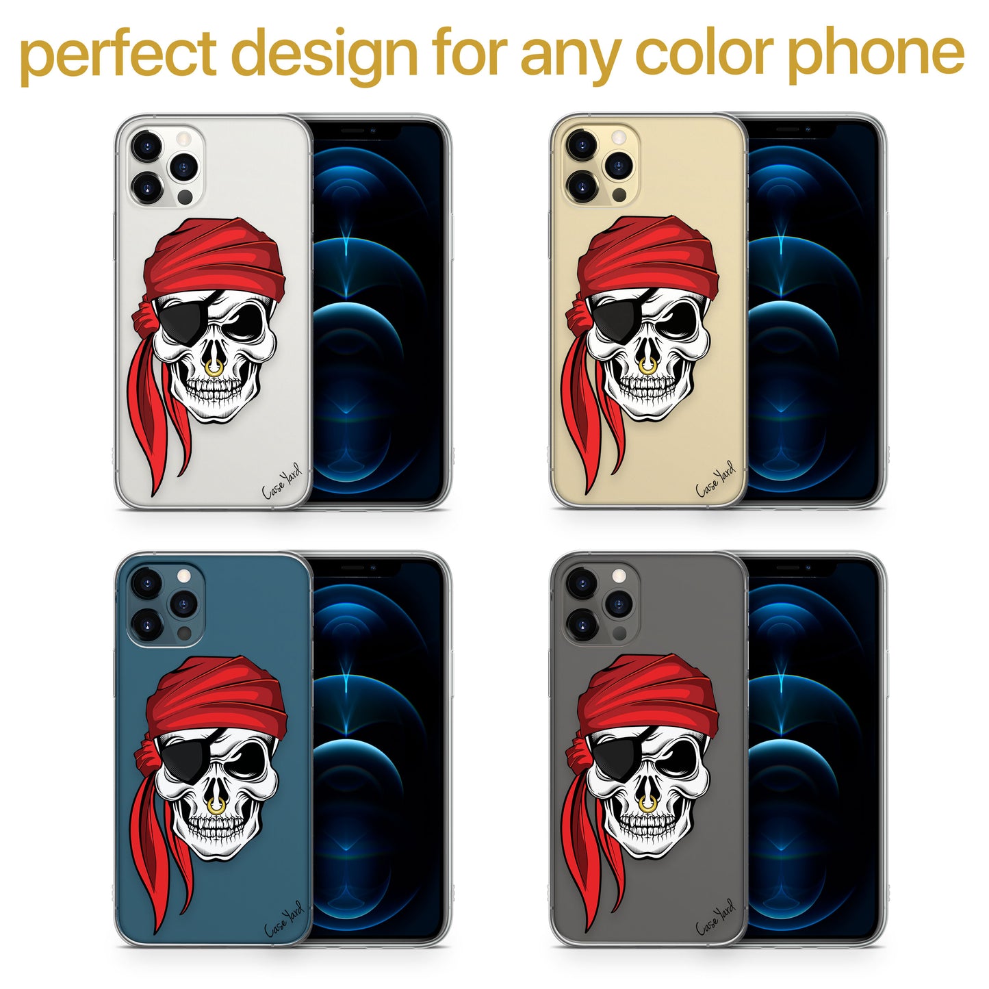 TPU Case Clear case with (Pirate Skull) Design for iPhone & Samsung Phones