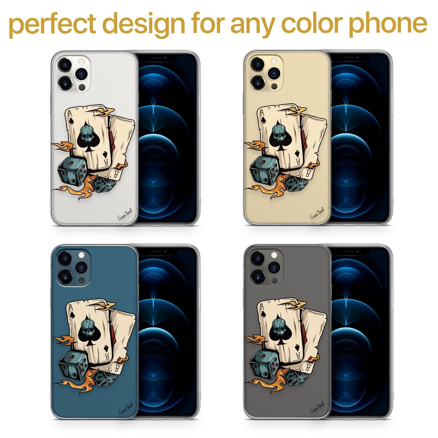 Skull Cards TPU Clear Phone Case for iPhone & Samsung Phones