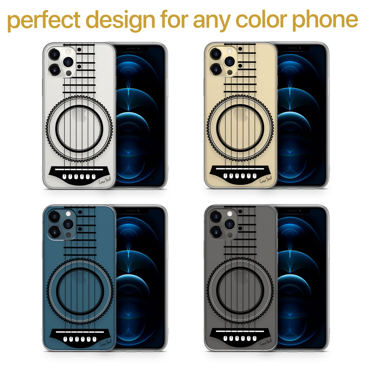TPU Clear case with (Guitar) Design for iPhone & Samsung Phones
