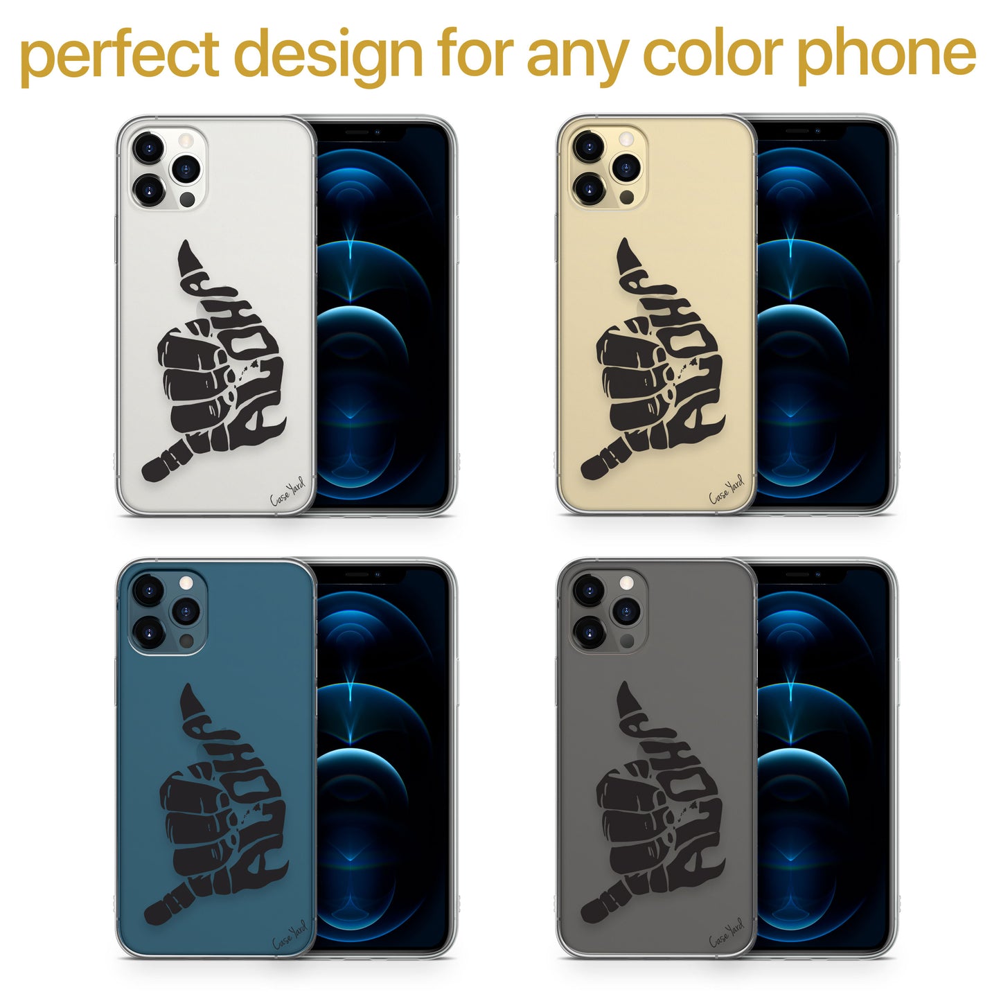 TPU Clear case with (Aloha Shaka) Design for iPhone & Samsung Phones