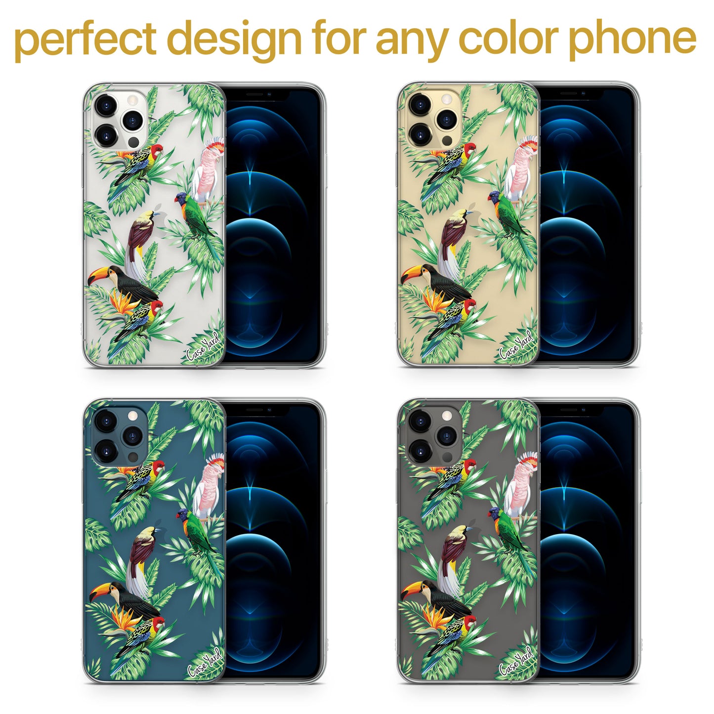 TPU Clear case with (Tropical Birds) Design for iPhone & Samsung Phones
