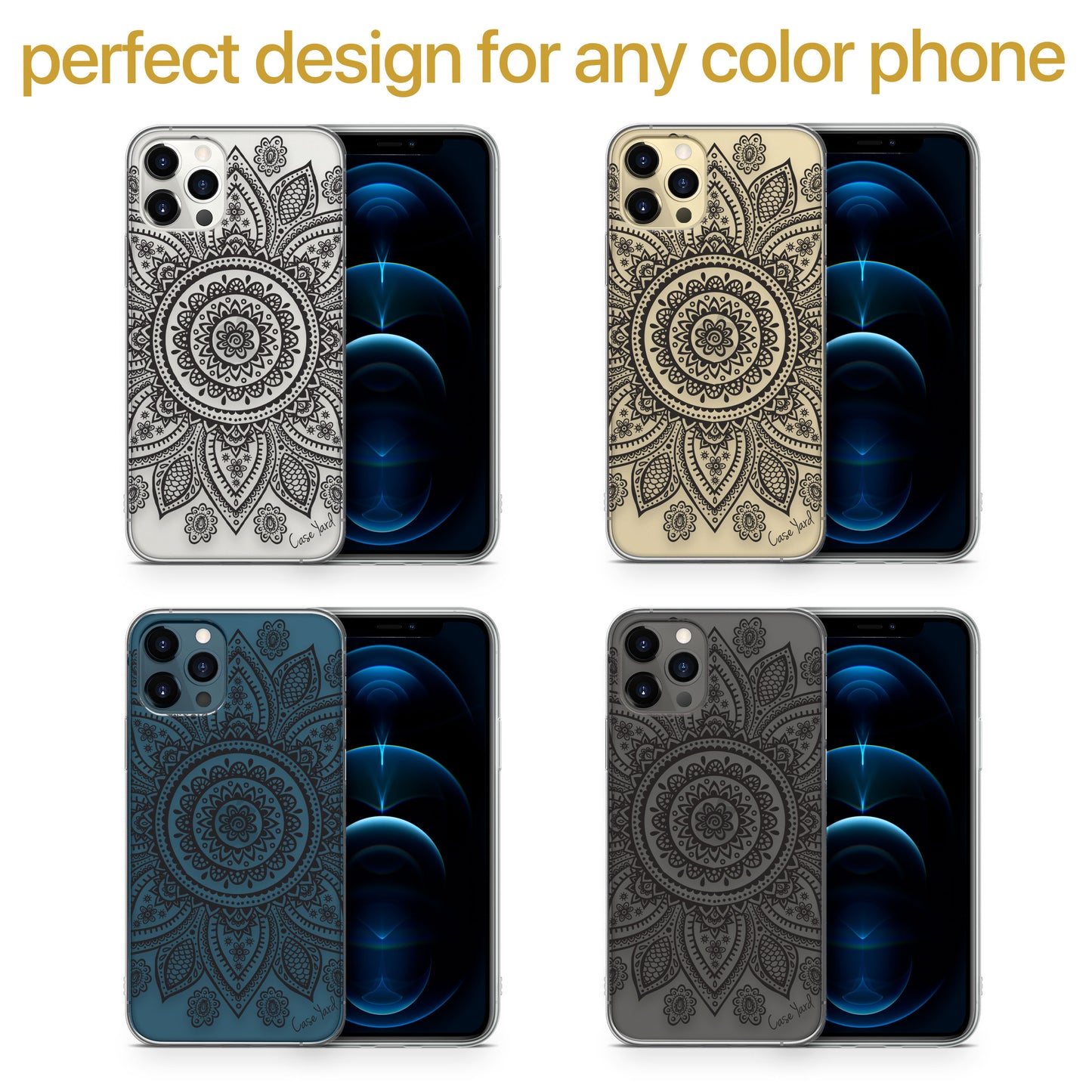 TPU Clear case with (Boho Mandala) Design for iPhone & Samsung Phones