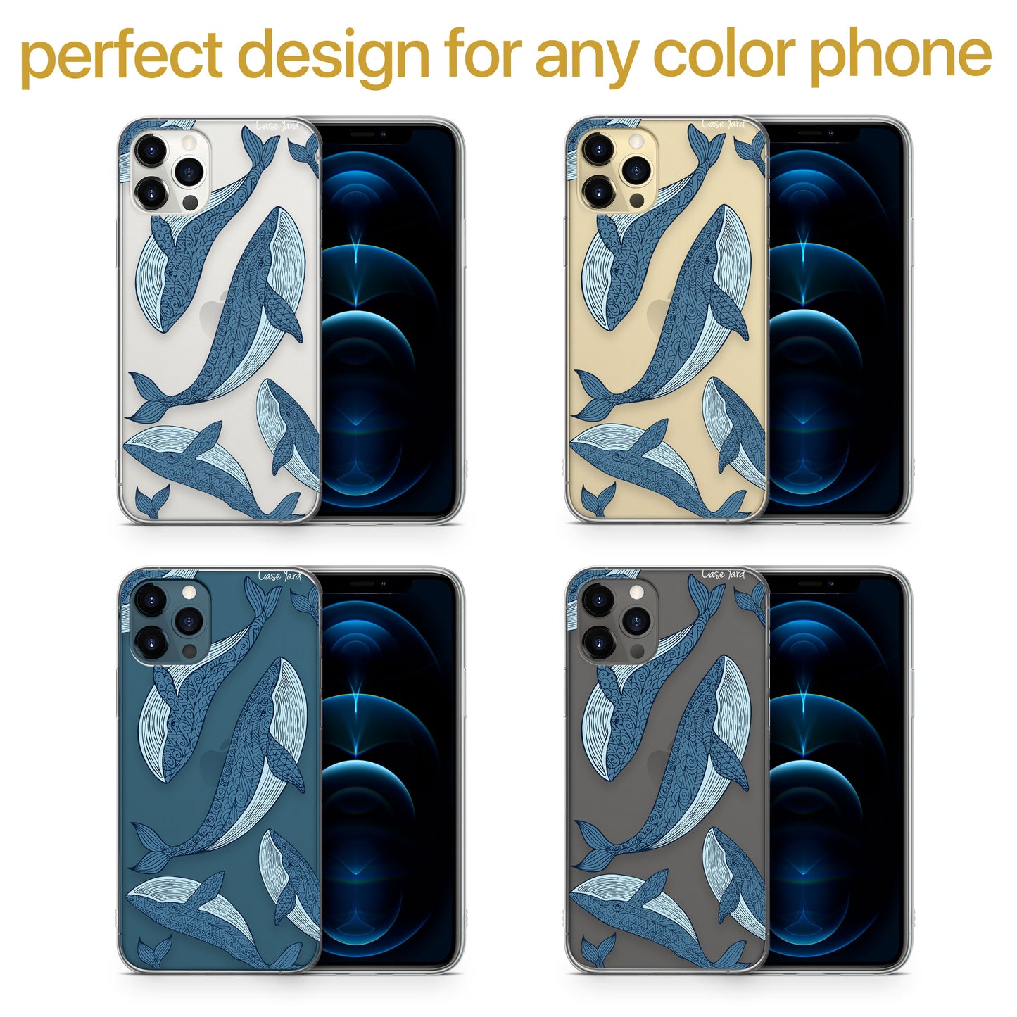 TPU Clear case with (Blue Whales) Design for iPhone & Samsung Phones