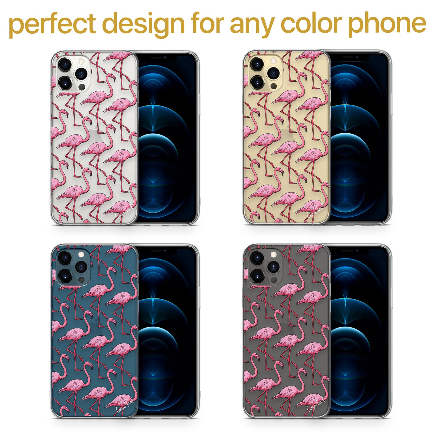 TPU Clear case with (Flamingo Pattern) Design for iPhone & Samsung Phones
