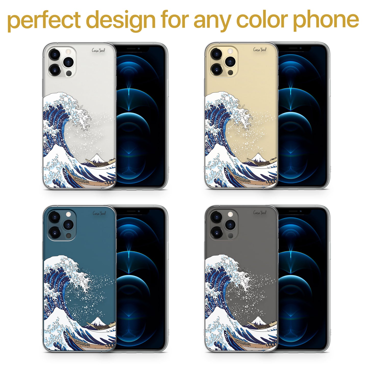 TPU Clear case with (Kanagawa Wave) Design for iPhone & Samsung Phones