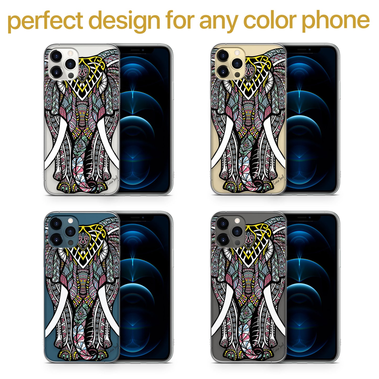 TPU Clear case with (Zen Elephant) Design for iPhone & Samsung Phones
