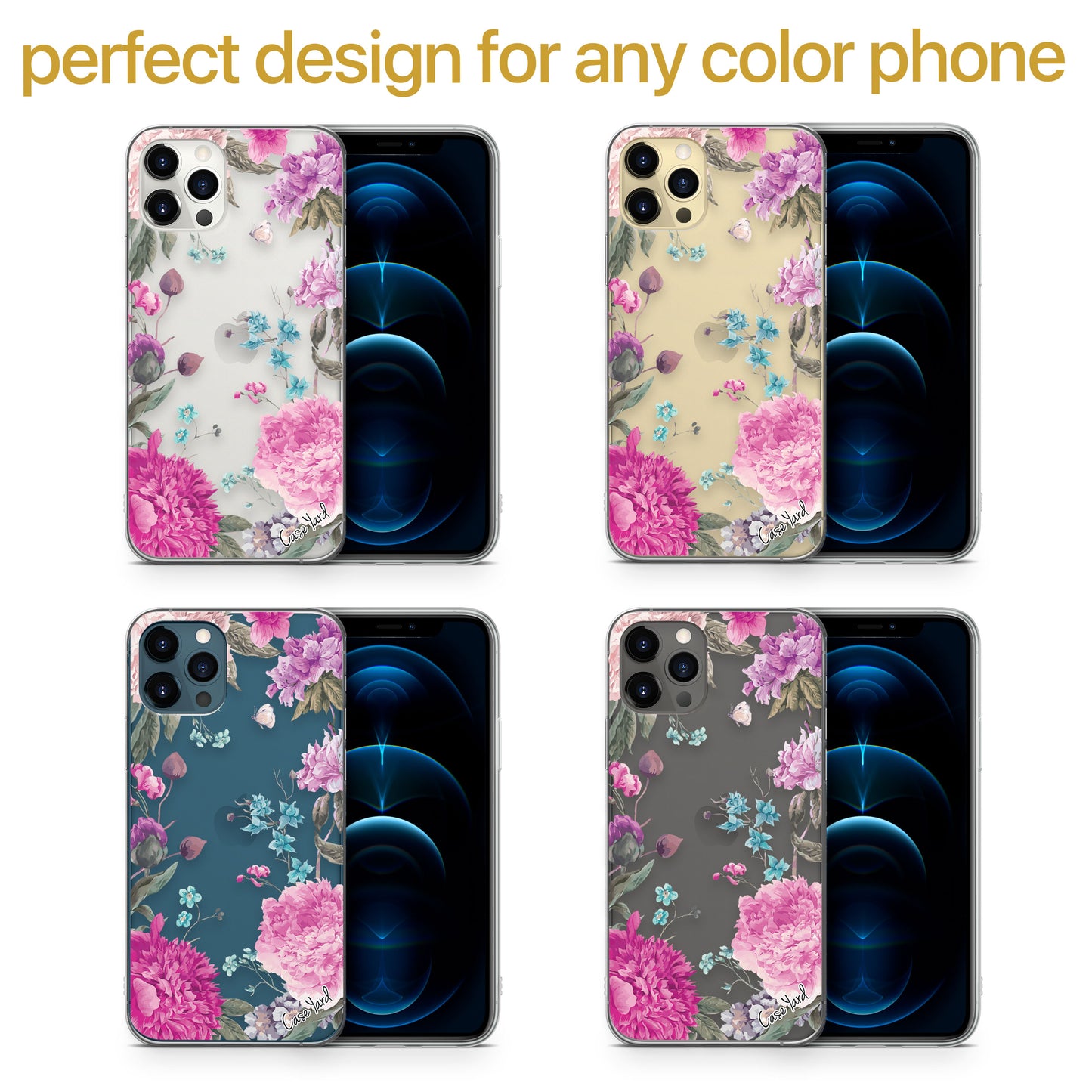 TPU Case Clear case with (Peonies Garden) Design for iPhone & Samsung Phones