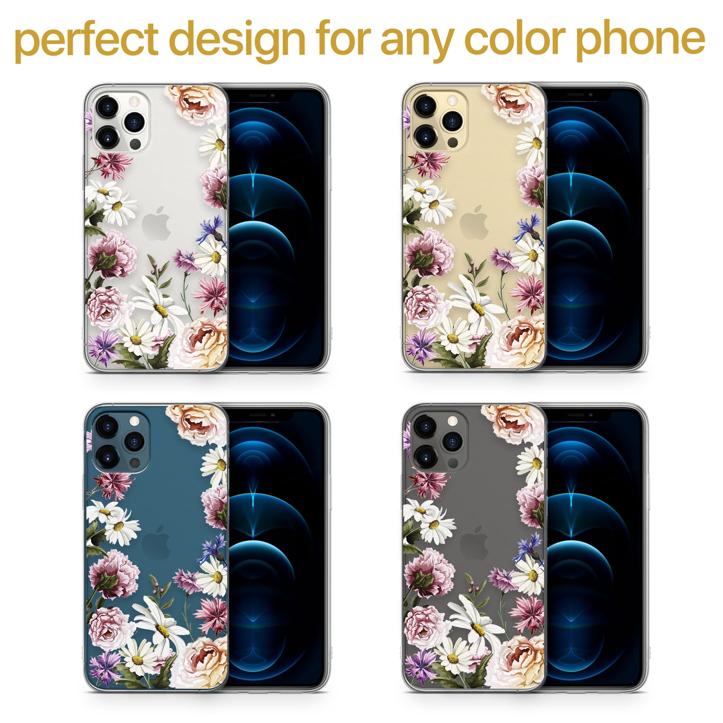 TPU Case Clear case with (Carnation Flowers) Design for iPhone & Samsung Phones