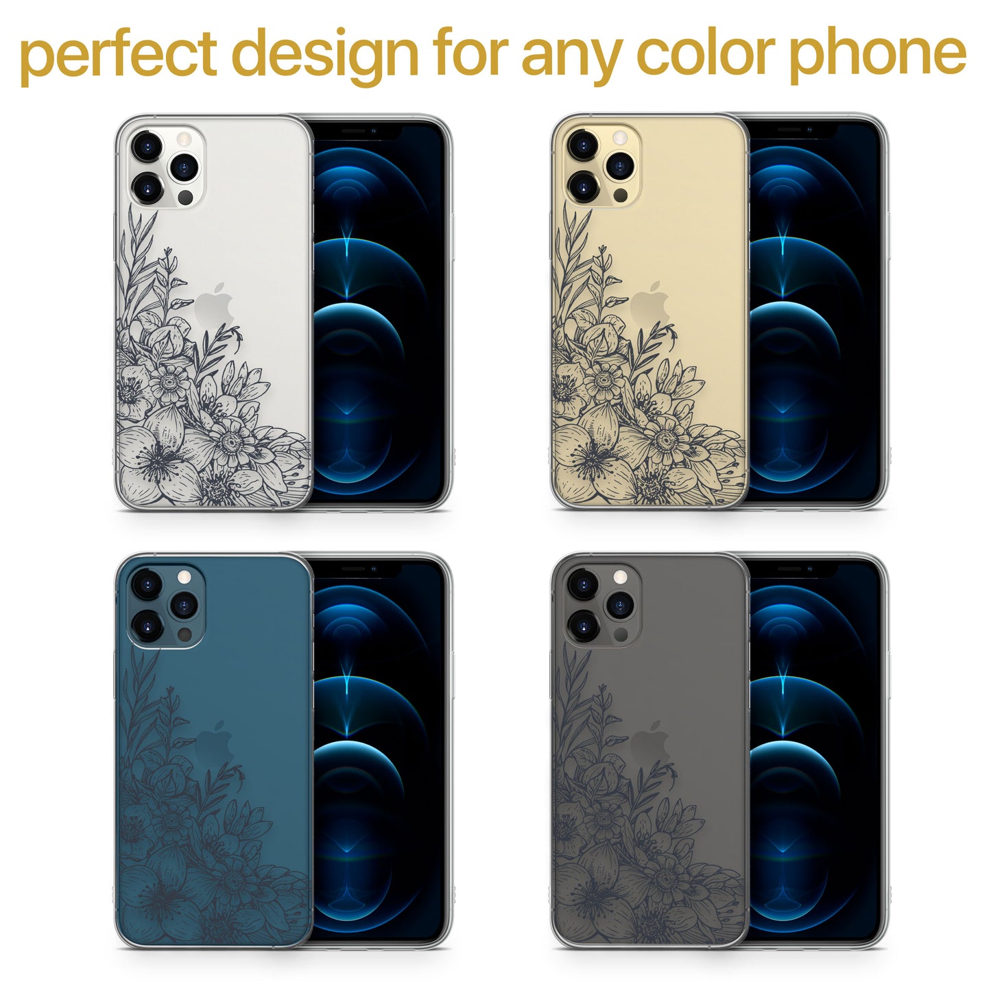 Garden Flowers TPU Clear Phone Case for iPhone & Samsung Phones