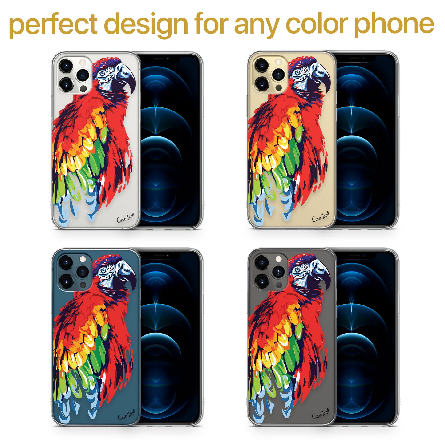 Watercolor Macaw TPU Clear Phone Case for iPhone & Samsung Phones