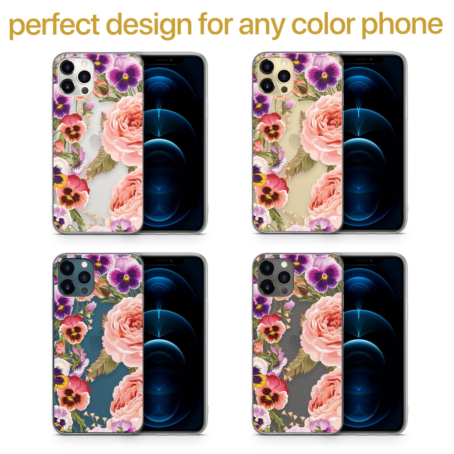 TPU Clear case with (Pansy Garden) Design for iPhone & Samsung Phones