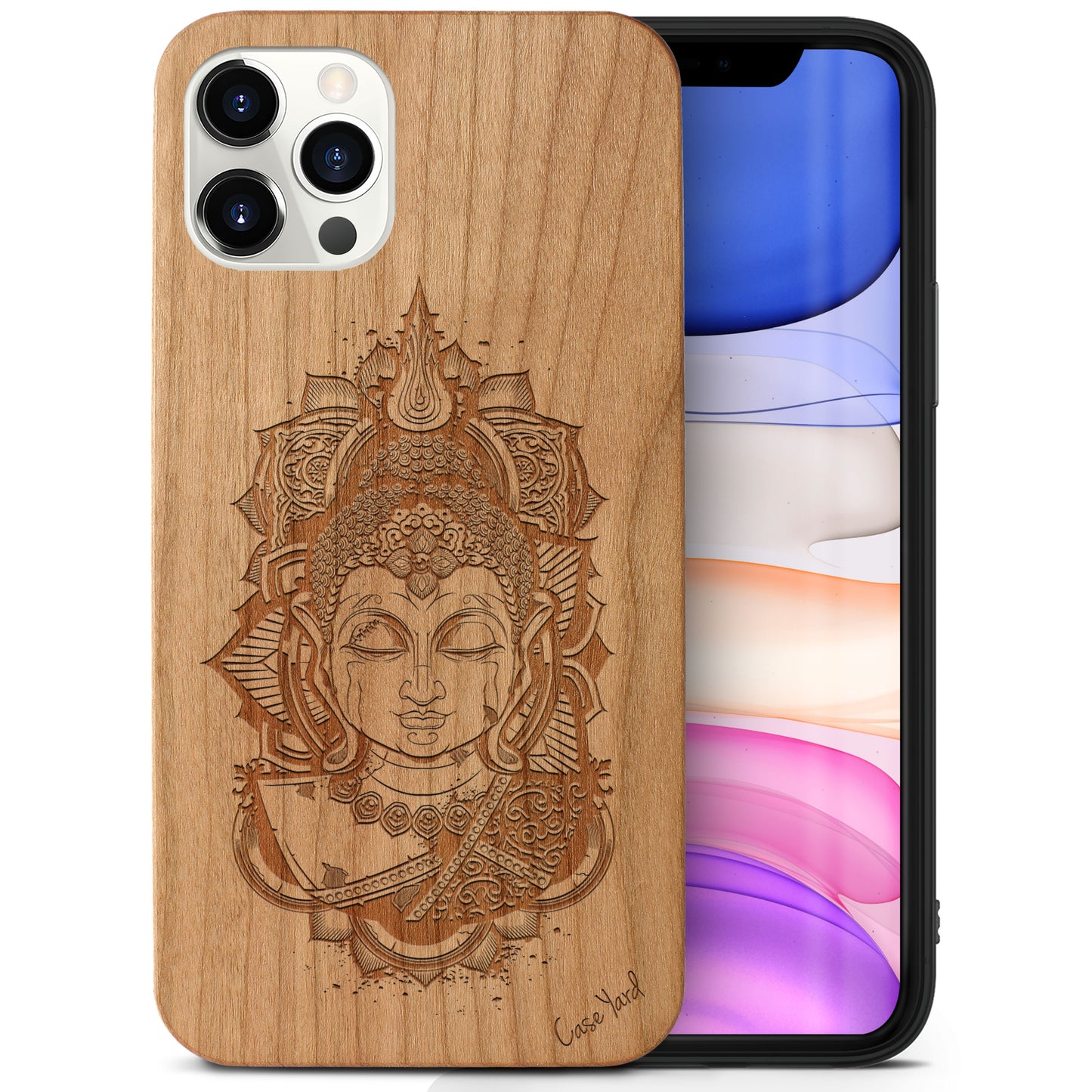 Wooden Cell Phone Case Cover, Laser Engraved case for iPhone & Samsung phone Buddha Art Lady Design