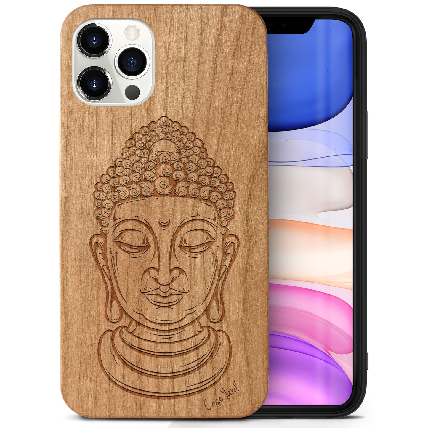 Wooden Cell Phone Case Cover, Laser Engraved case for iPhone & Samsung phone Buddha Head Design