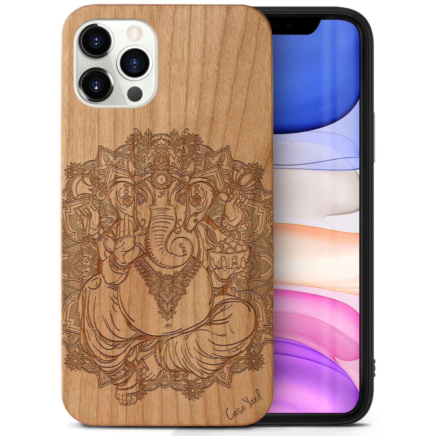 Wooden Cell Phone Case Cover, Laser Engraved case for iPhone & Samsung phone Elephant God Design