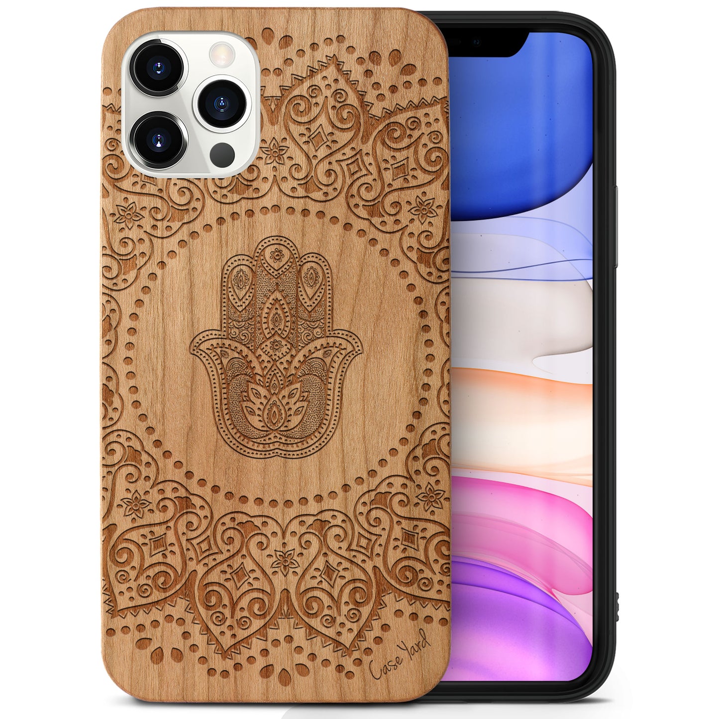 Hamsa Hand Mandala Wooden Laser Engraved Phone Case for iPhone