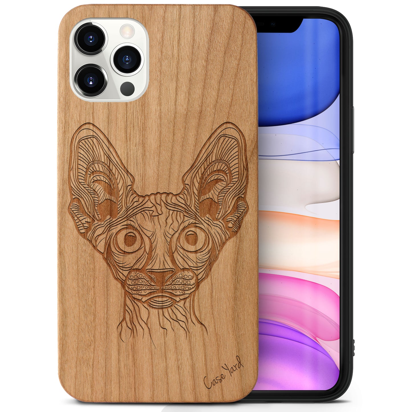 Wooden Cell Phone Case Cover, Laser Engraved case for iPhone & Samsung phone Bob Cat Design
