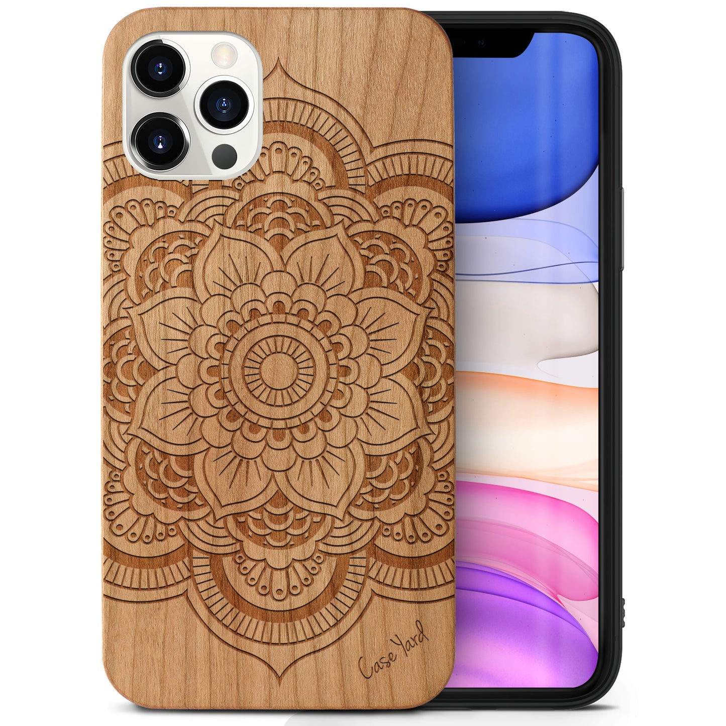 Wooden Cell Phone Case Cover, Laser Engraved case for iPhone & Samsung phone Flower Mandala Wood Design