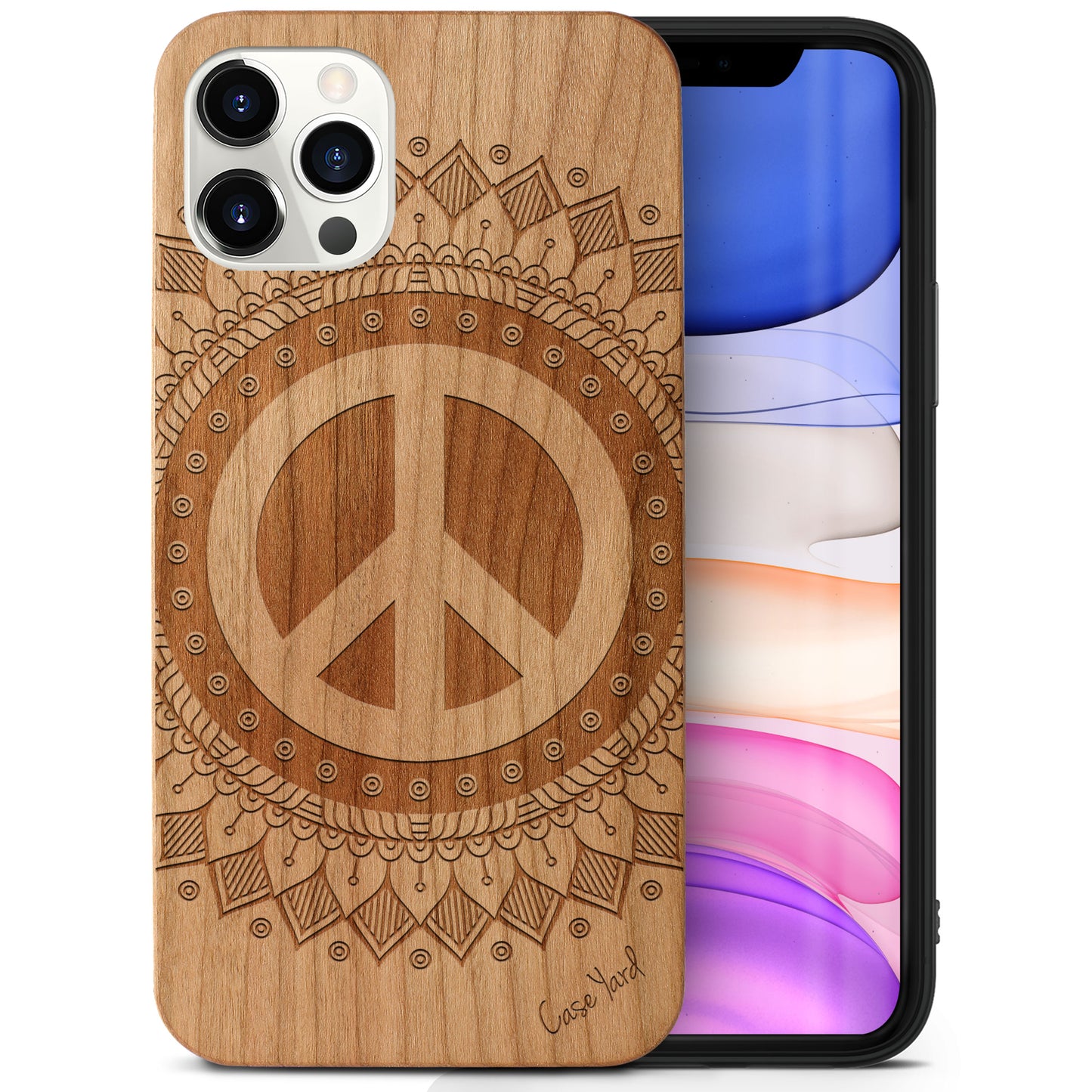 Peace Mandala Wood Wooden Laser Engraved Phone Case for iPhone