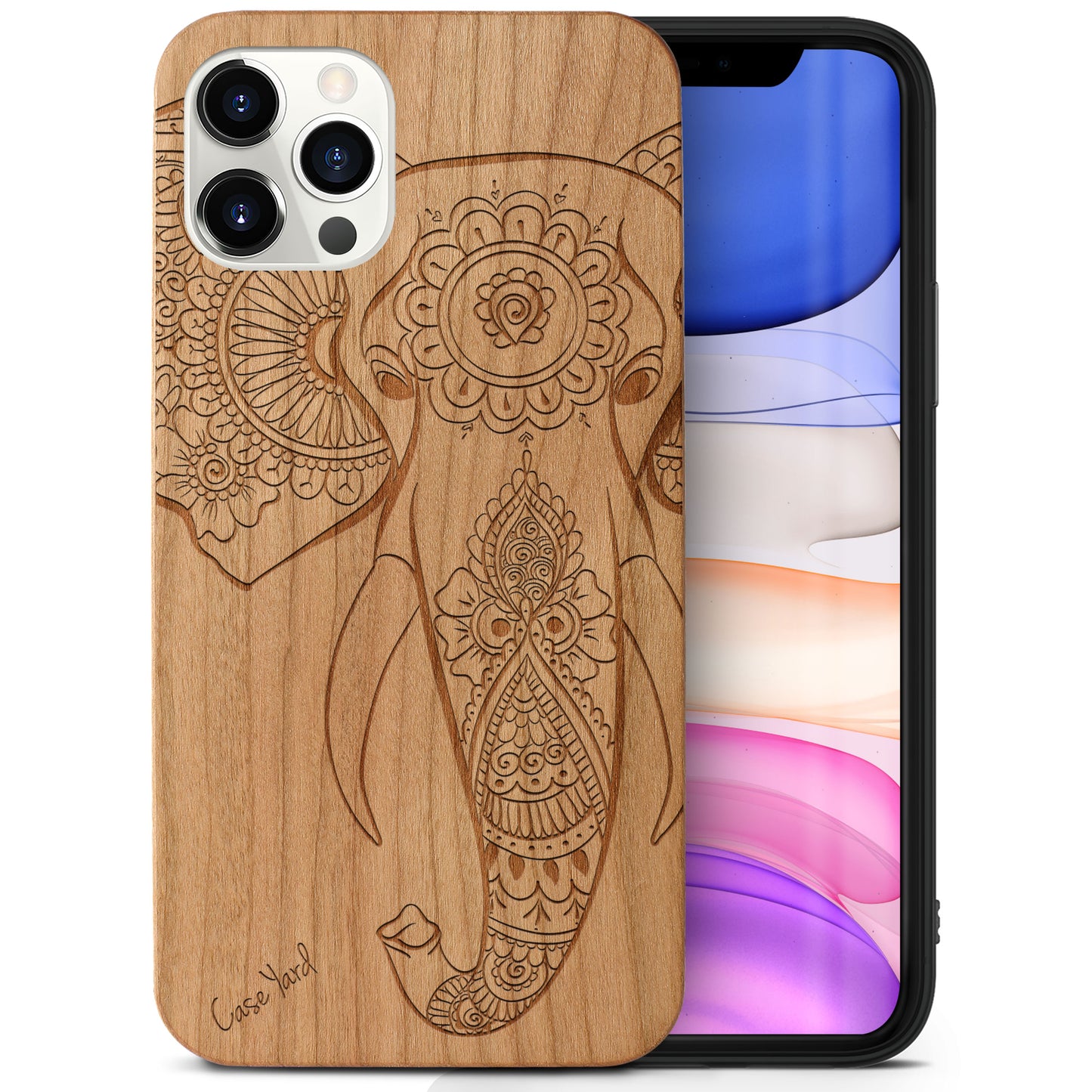 Wooden Cell Phone Case Cover, Laser Engraved case for iPhone & Samsung phone Elephant Hannah Head Wood Design