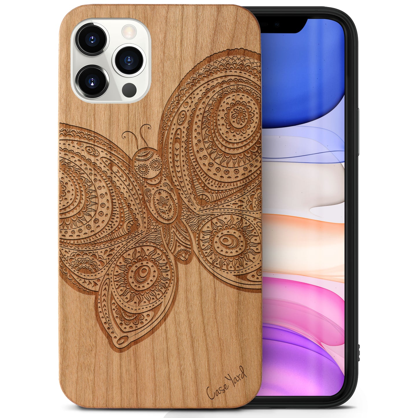 Wooden Cell Phone Case Cover, Laser Engraved case for iPhone & Samsung phone Butterfly Design
