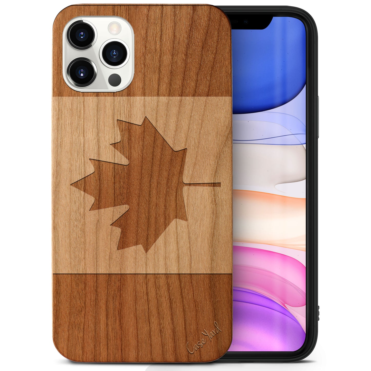 Wooden Cell Phone Case Cover, Laser Engraved case for iPhone & Samsung phone Canada Flag Design