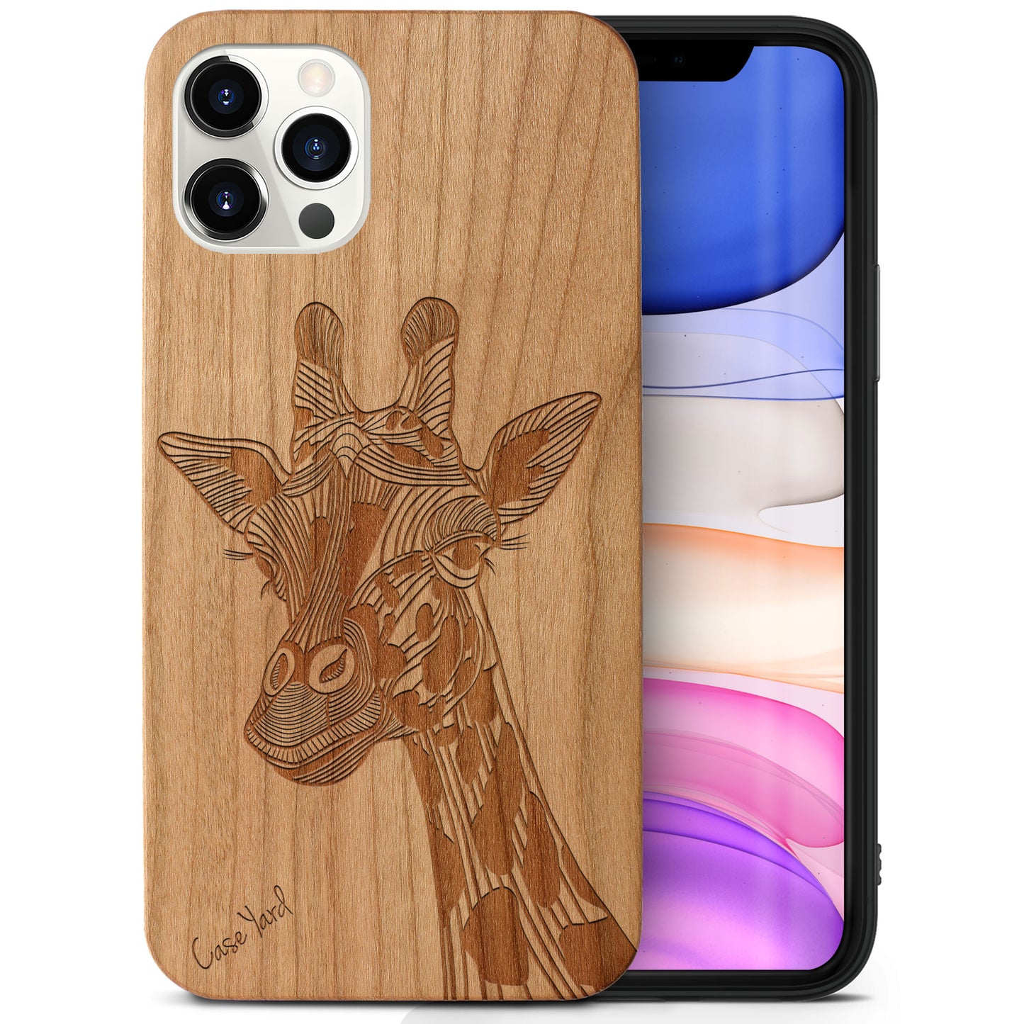 Wooden Cell Phone Case Cover, Laser Engraved case for iPhone & Samsung phone Giraffe Wood Design