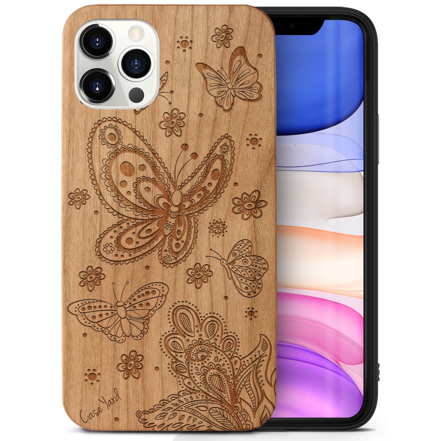 Wooden Cell Phone Case Cover, Laser Engraved case for iPhone & Samsung phone Butterflies Design