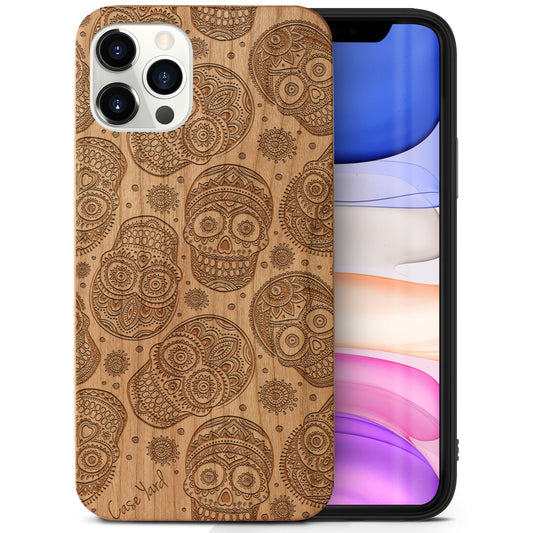 Wooden Cell Phone Case Cover, Laser Engraved case for iPhone & Samsung phone Skull Pattern Design