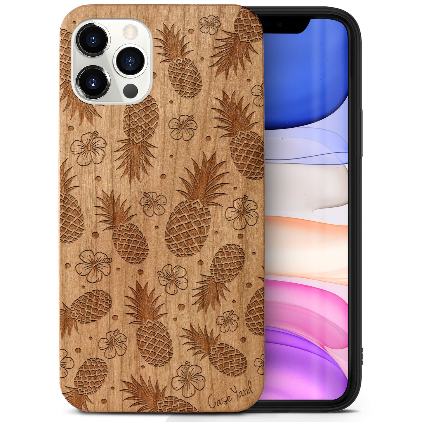 Pineapple Pattern Wooden Laser Engraved Phone Case for iPhone