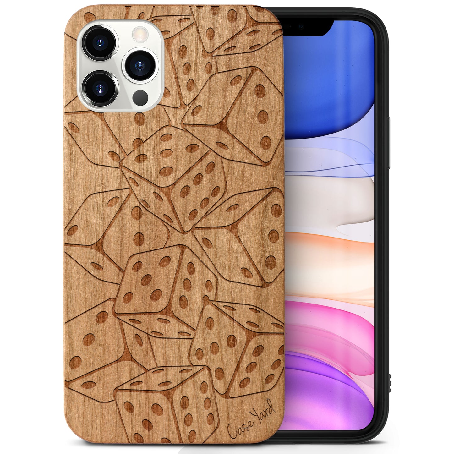 Dices Falling Wooden Laser Engraved Phone Case for iPhone & Samsung Phones