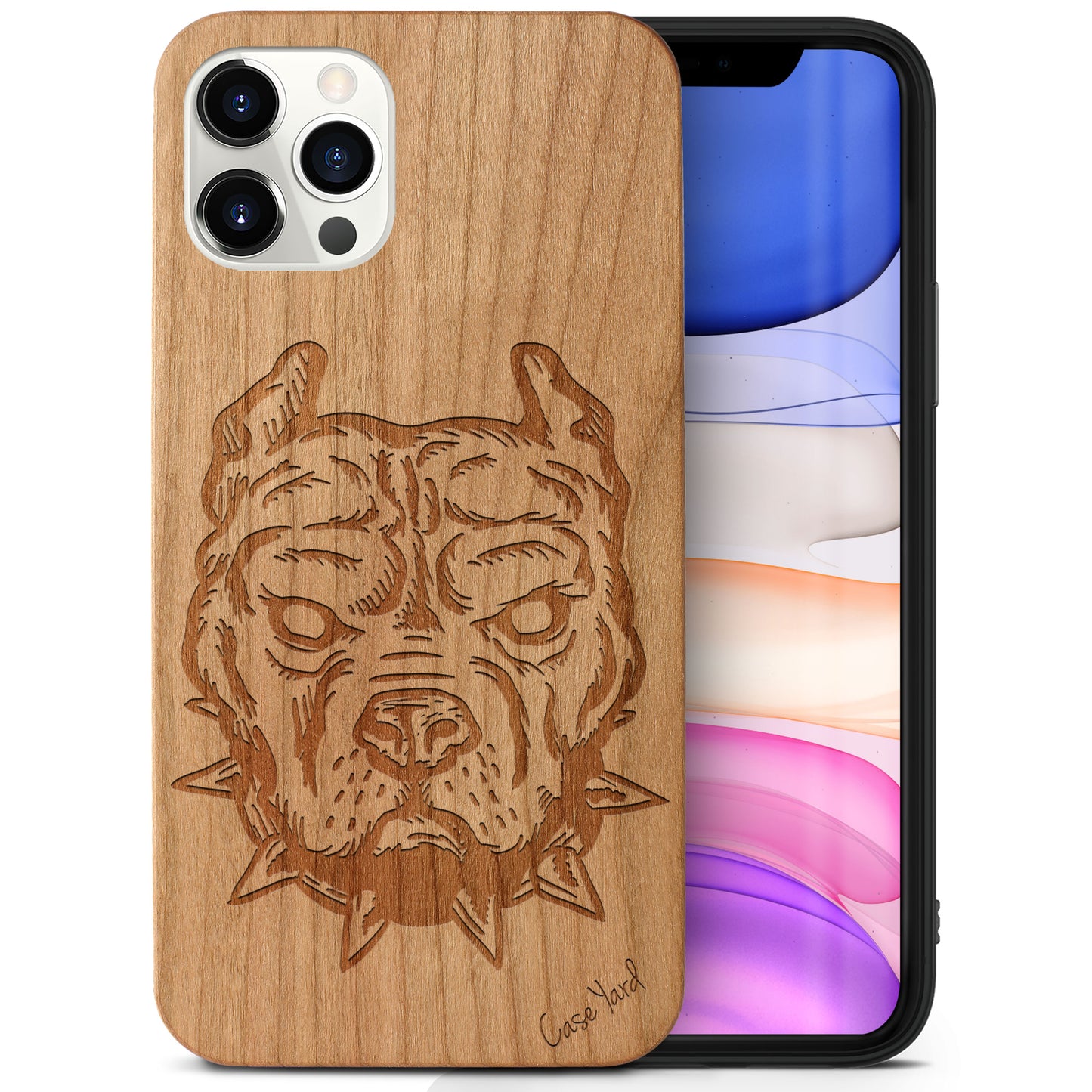 Wooden Cell Phone Case Cover, Laser Engraved case for iPhone & Samsung phone Pitbull Design