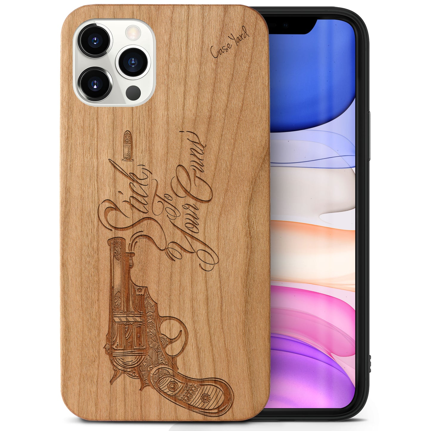 Wooden Cell Phone Case Cover, Laser Engraved case for iPhone & Samsung phone Stick to Your Guns Design