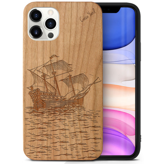 Sail Boat Wooden Laser Engraved Phone Case for iPhone