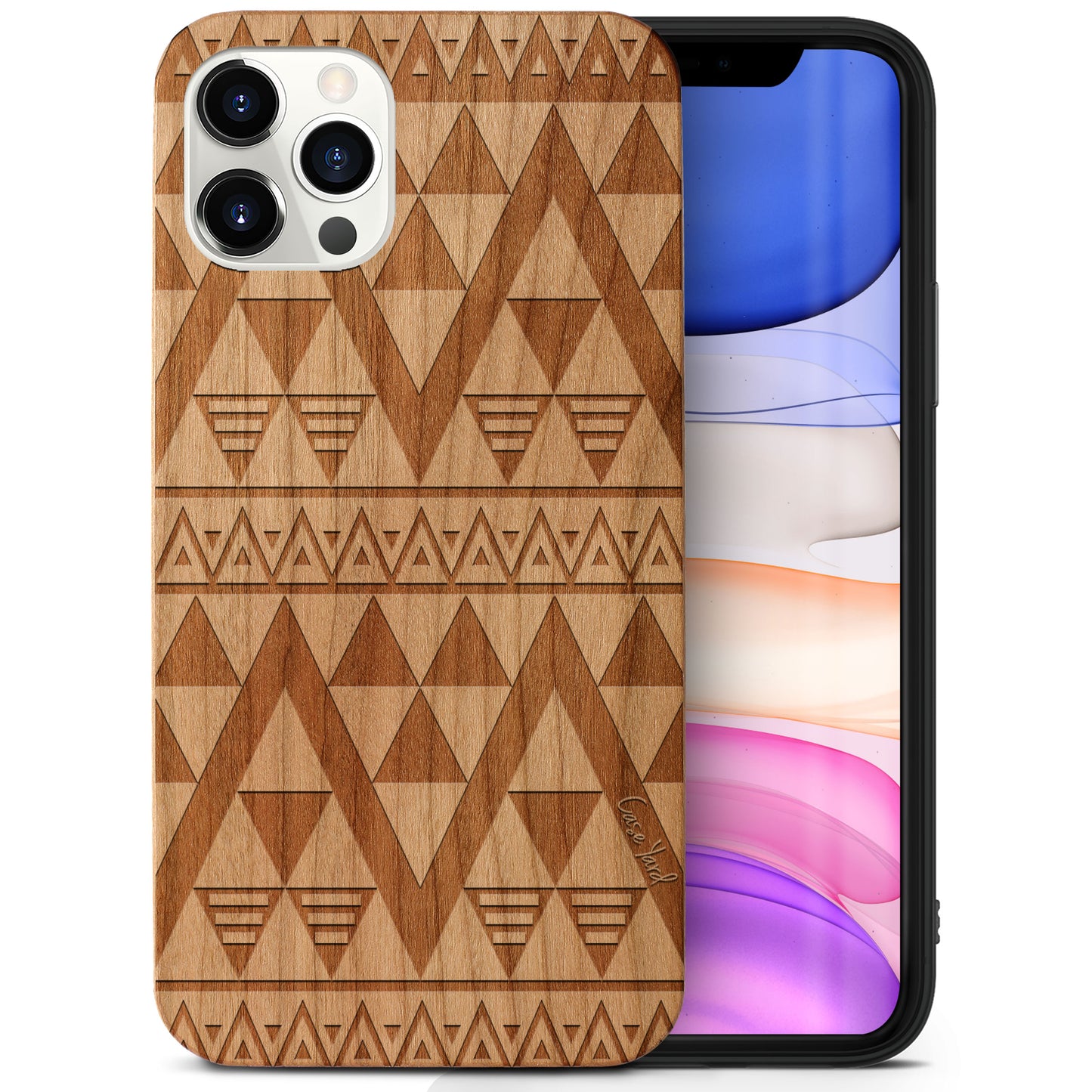 Wooden Cell Phone Case Cover, Laser Engraved case for iPhone & Samsung phone Negative Triangle Pattern Design