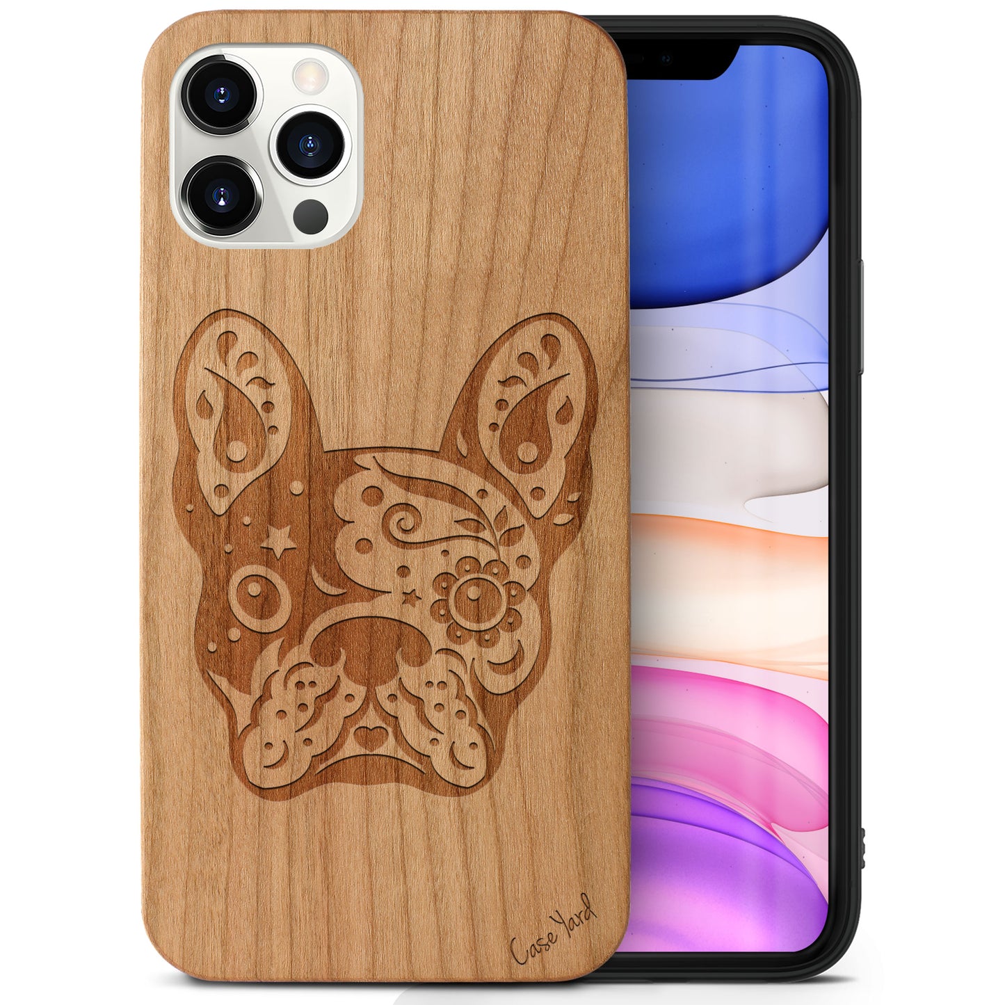 Wooden Cell Phone Case Cover, Laser Engraved case for iPhone & Samsung phone Bulldog Design