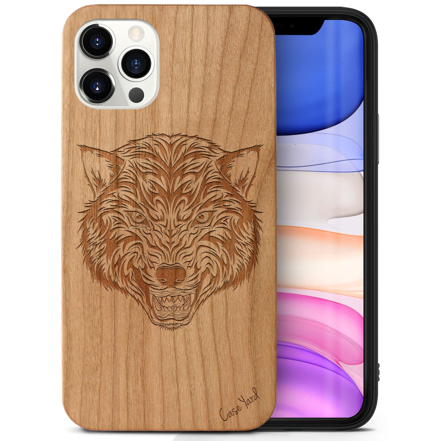 Wooden Cell Phone Case Cover, Laser Engraved case for iPhone & Samsung phone Wolf Wood Design
