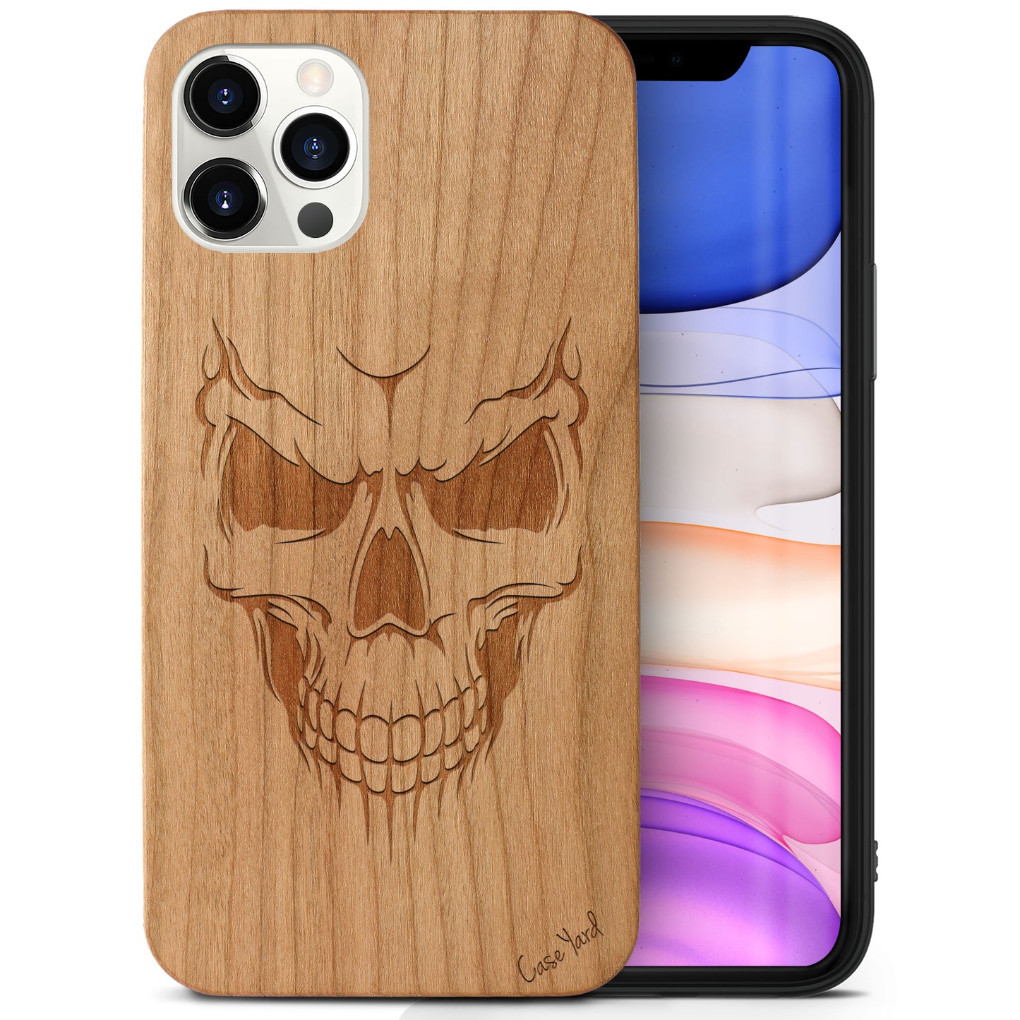 Scary Skull Wooden Laser Engraved Phone Case for iPhone