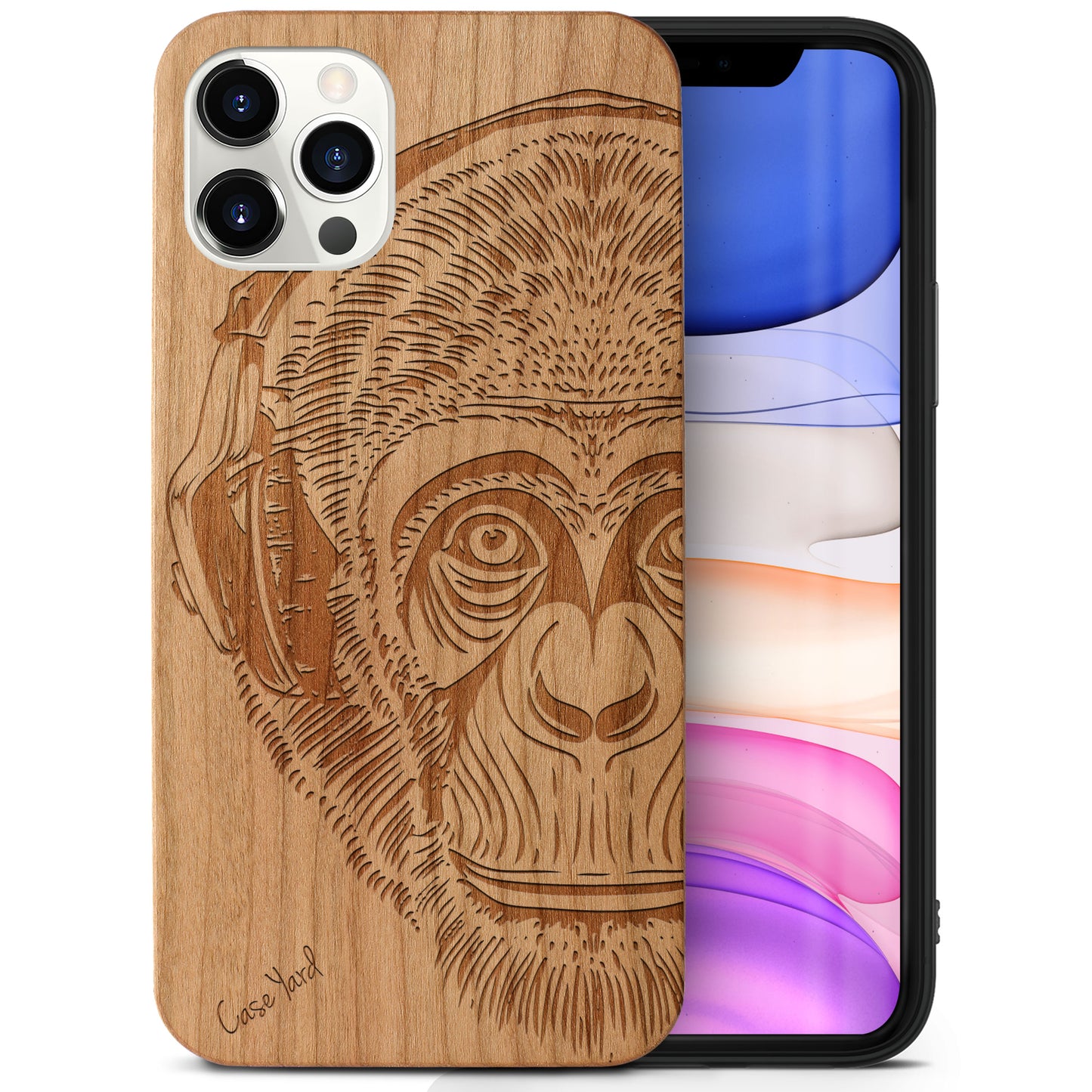Headphone Monkey Wooden Laser Engraved Phone Case for iPhone