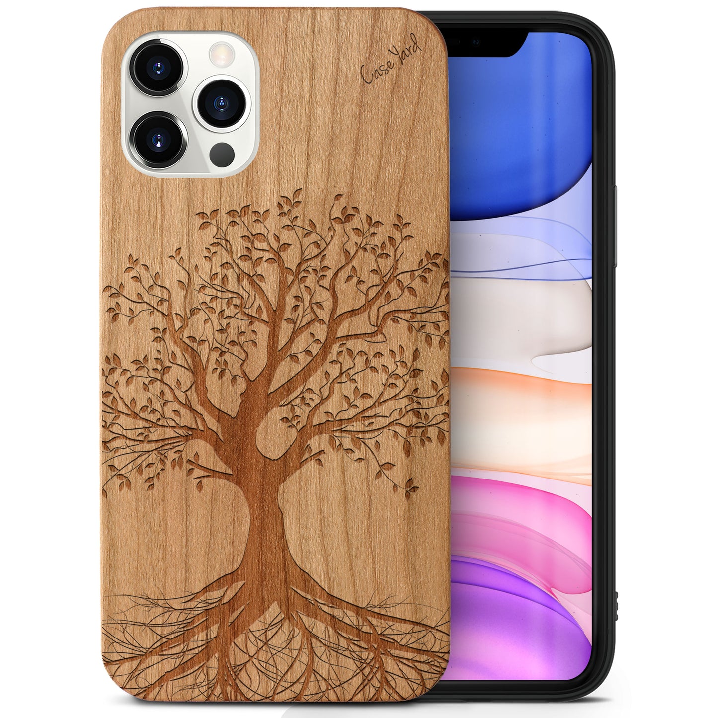 Wooden Cell Phone Case Cover, Laser Engraved case for iPhone & Samsung phone Tree Design