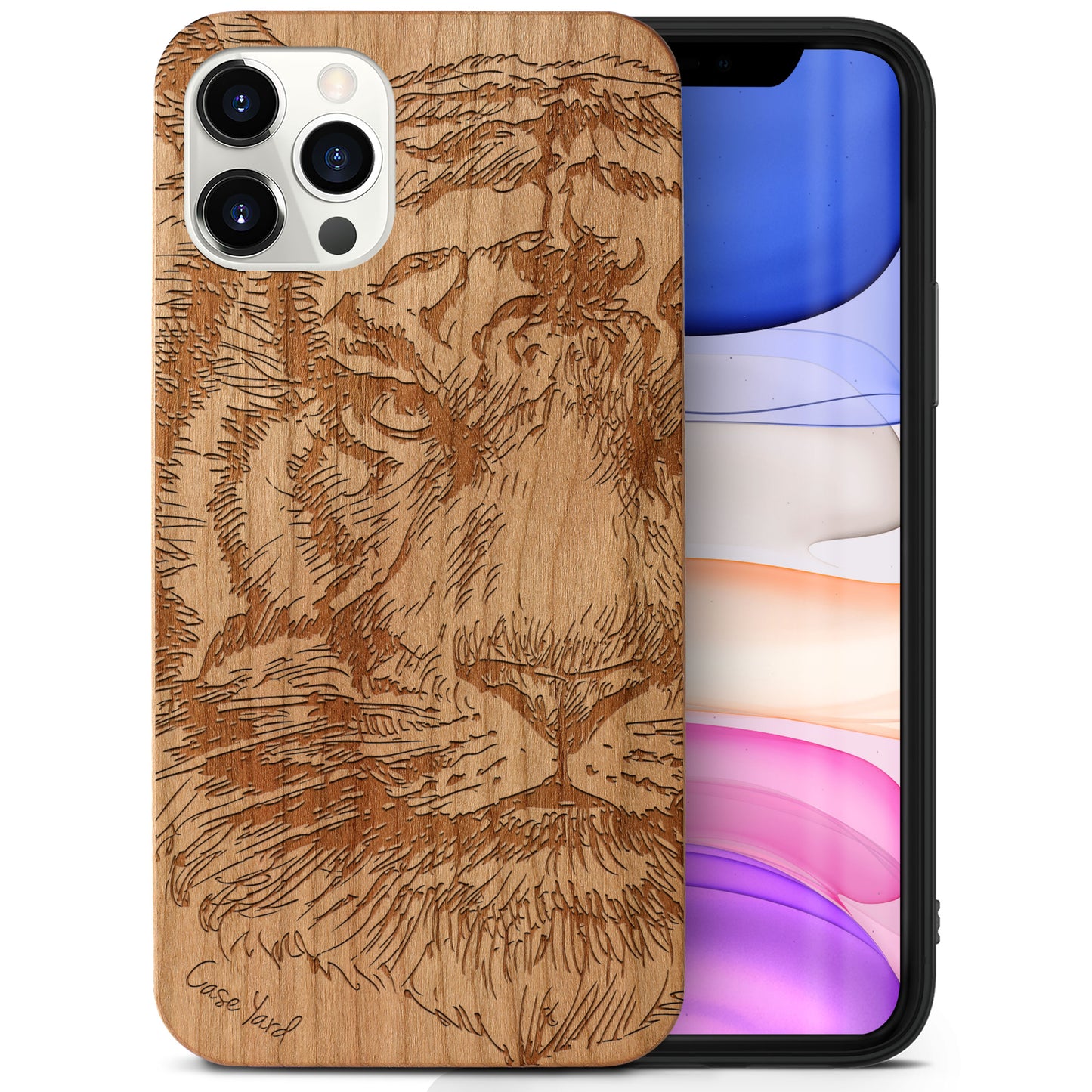 Wooden Cell Phone Case Cover, Laser Engraved case for iPhone & Samsung phone Tiger Sketch Wood Design