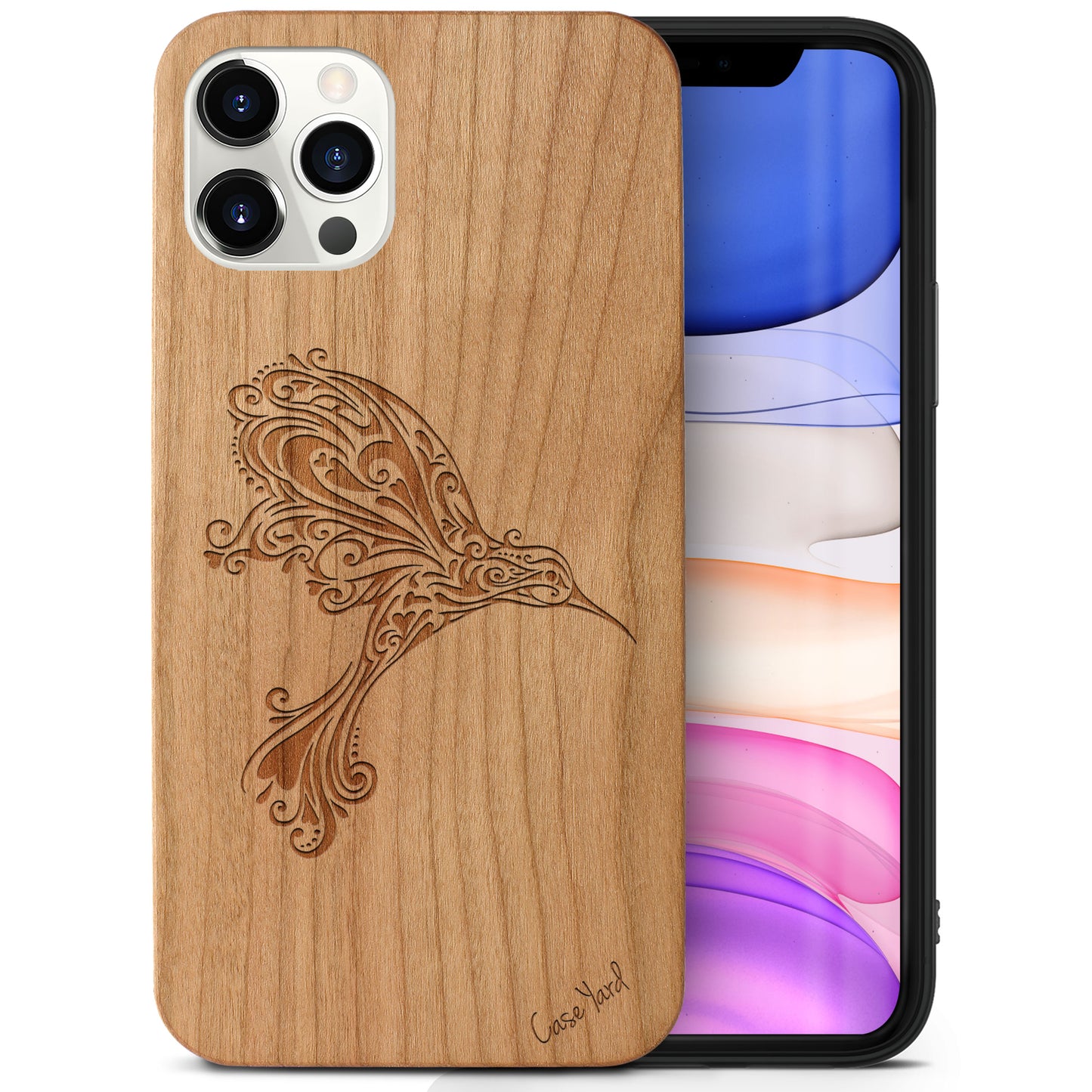 Wooden Cell Phone Case Cover, Laser Engraved case for iPhone & Samsung phone Humming Bird Design