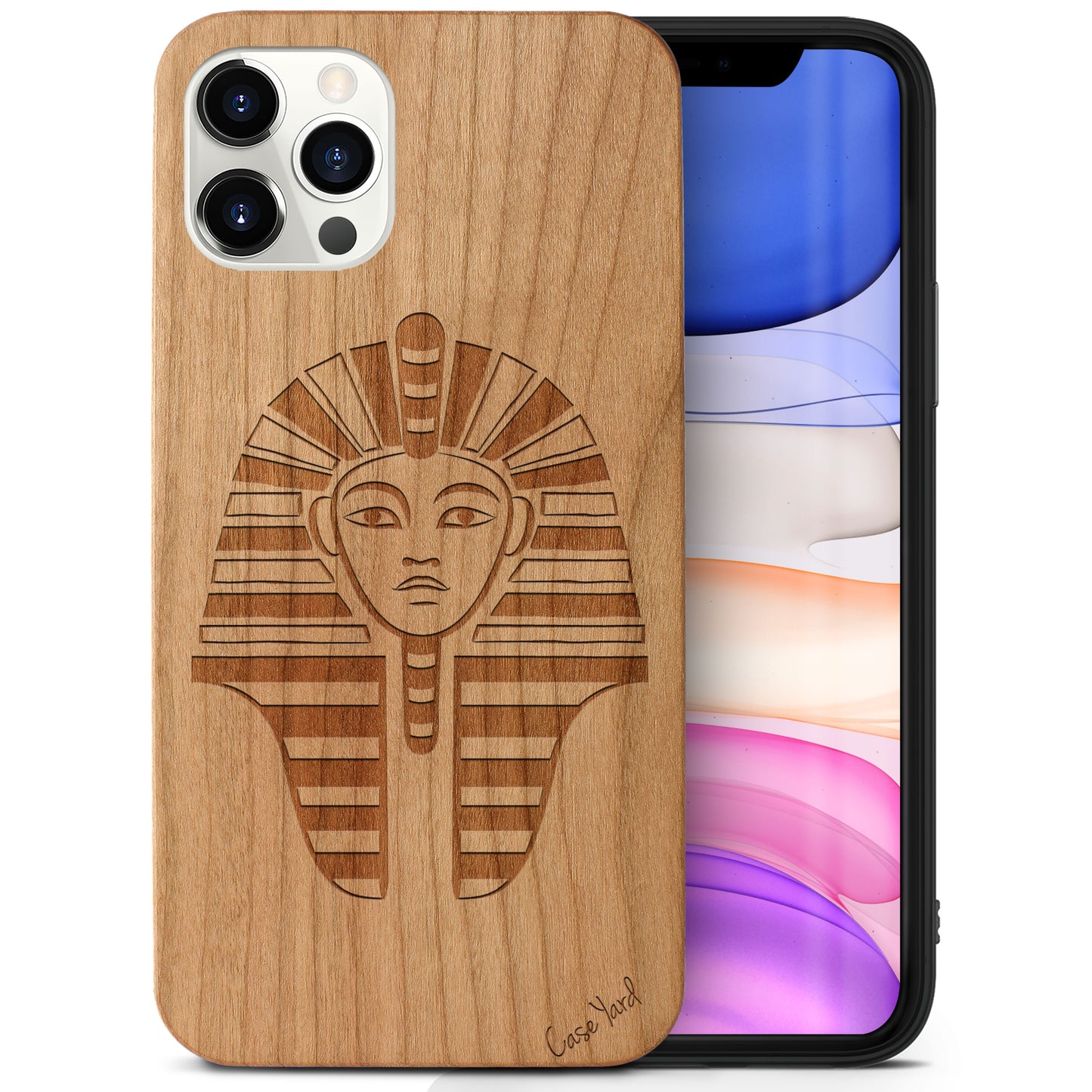 Wooden Cell Phone Case Cover, Laser Engraved case for iPhone & Samsung phone Pharaoh Head Design