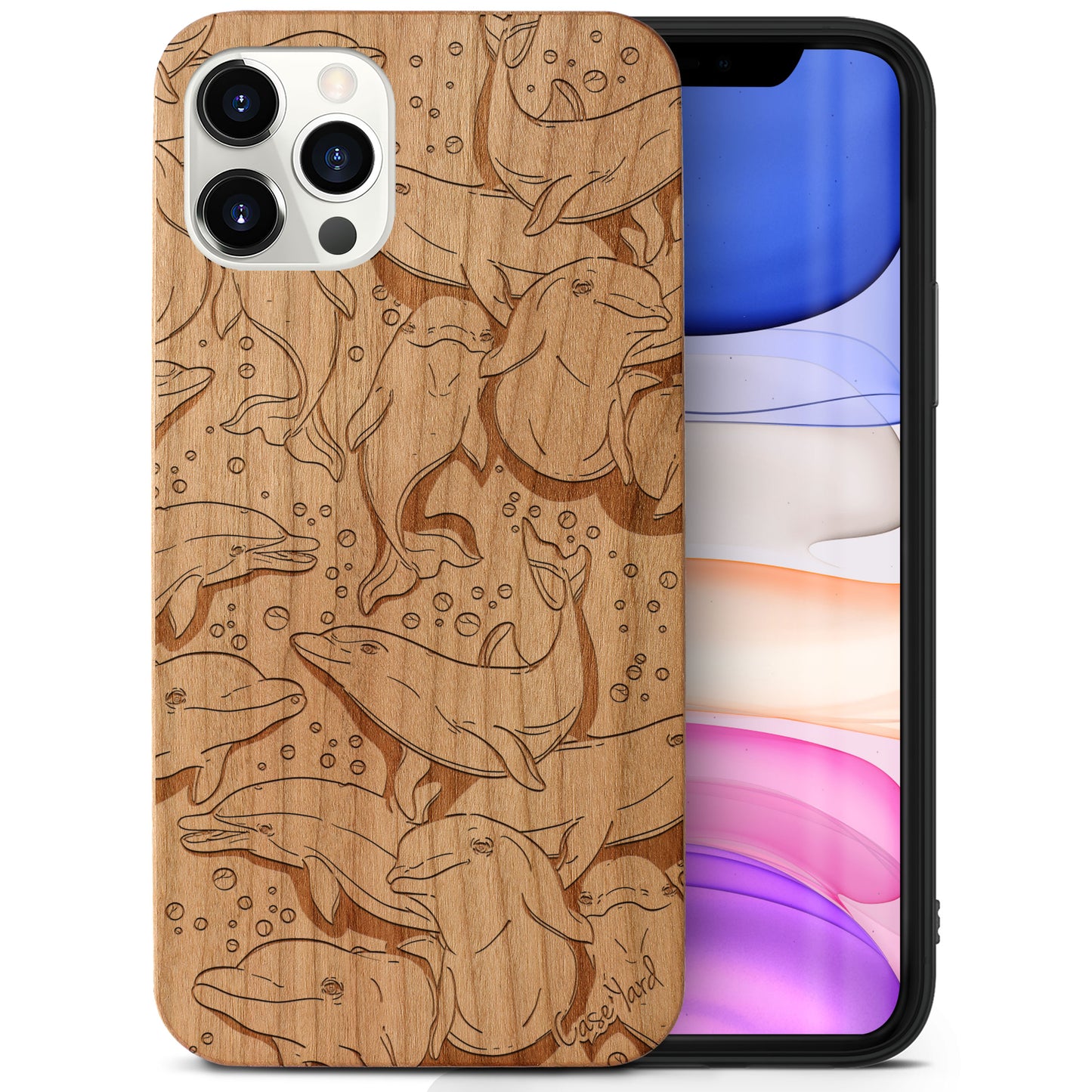 Wooden Cell Phone Case Cover, Laser Engraved case for iPhone & Samsung phone Dolphins Design