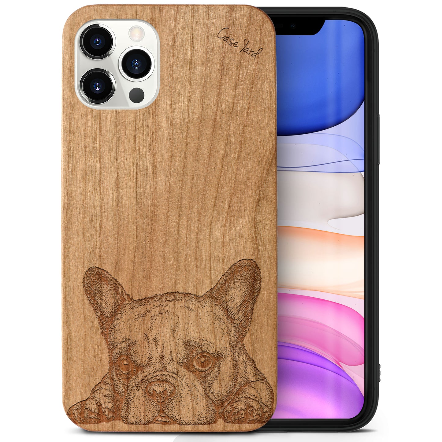 Wooden Cell Phone Case Cover, Laser Engraved case for iPhone & Samsung phone French Bulldog Design