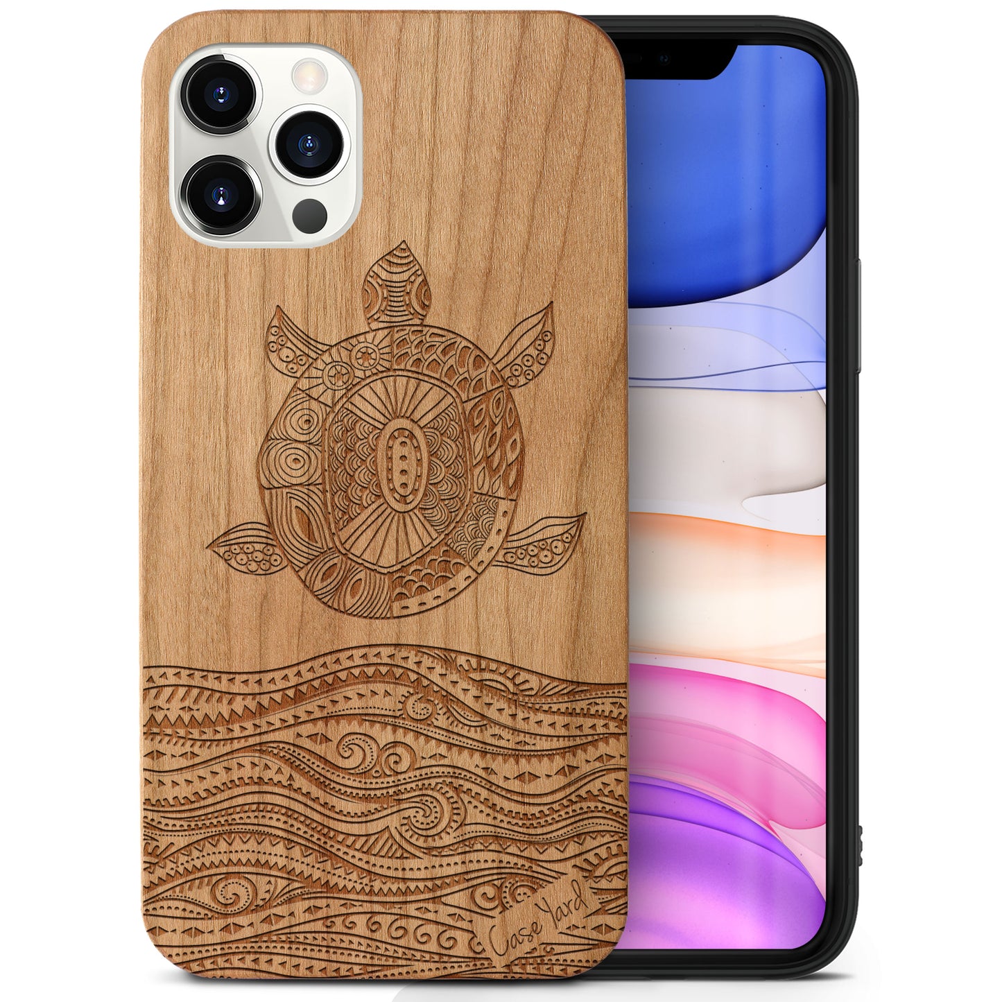 Wooden Cell Phone Case Cover, Laser Engraved case for iPhone & Samsung phone Sea Turtle Design