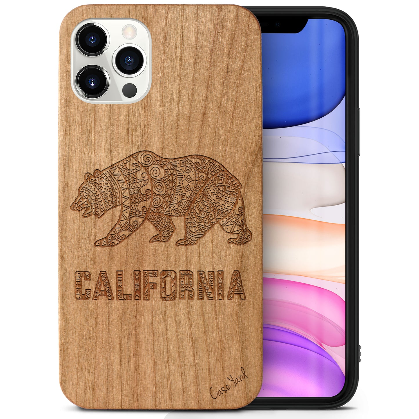 Wooden Cell Phone Case Cover, Laser Engraved case for iPhone & Samsung phone California Grizzly Design