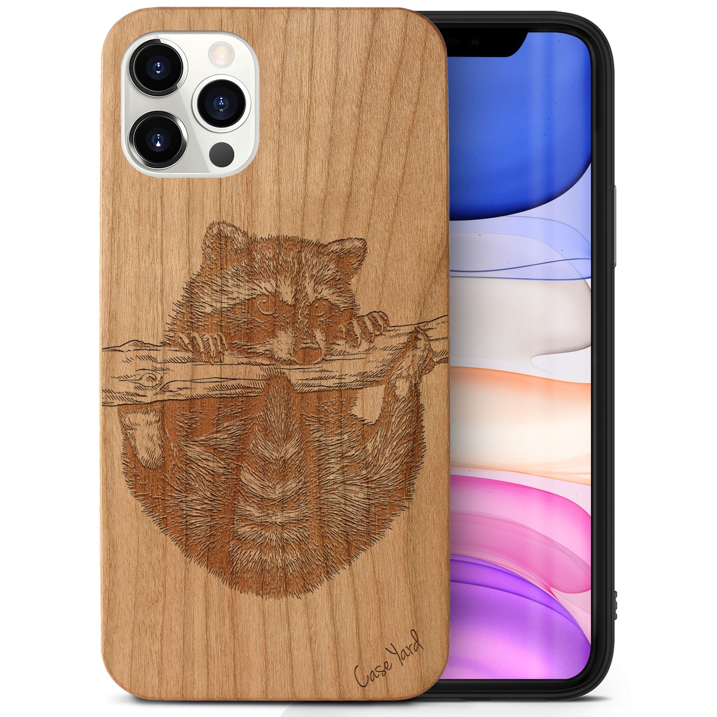 Raccoon Wooden Laser Engraved Phone Case for iPhone