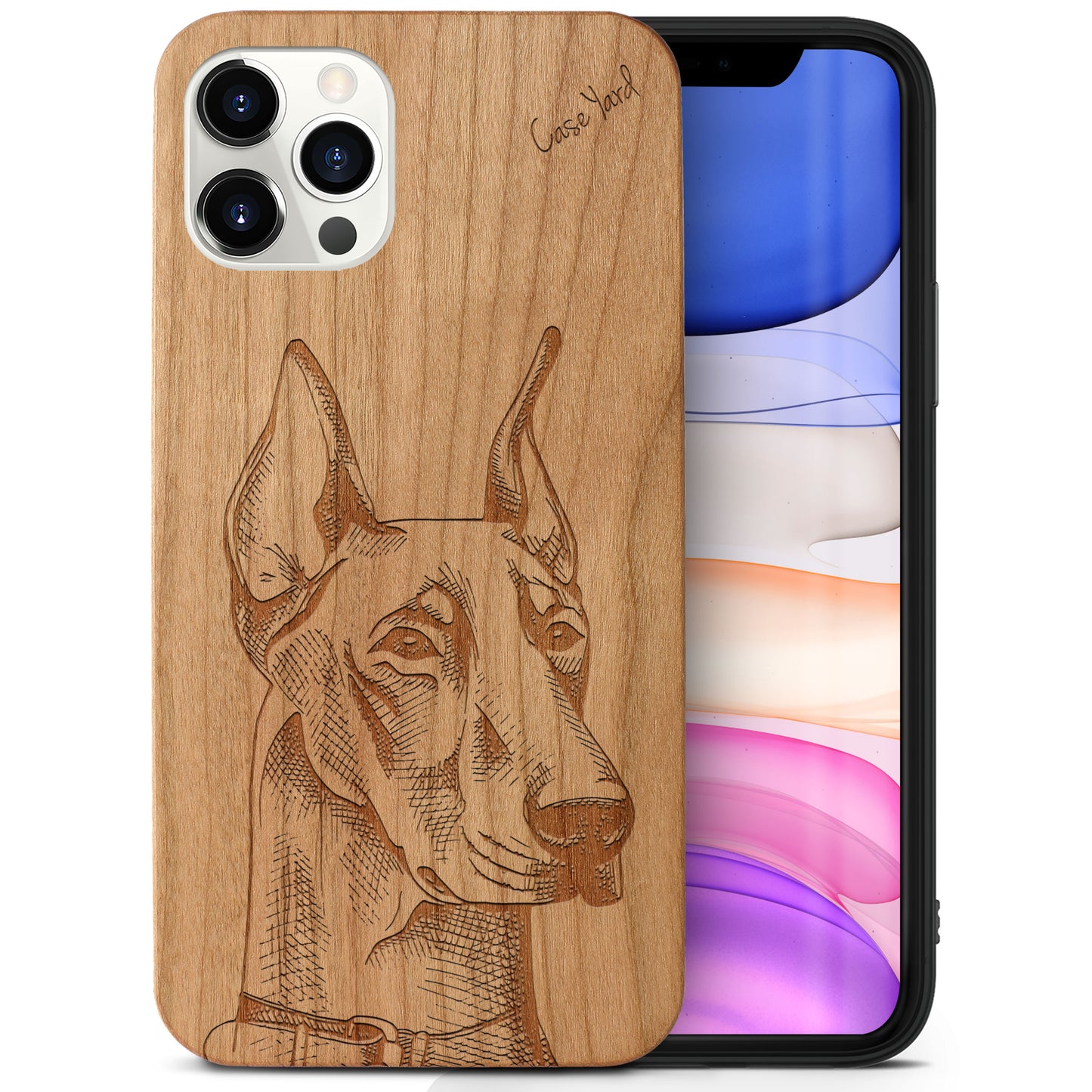 Wooden Cell Phone Case Cover, Laser Engraved case for iPhone & Samsung phone Doberman Design