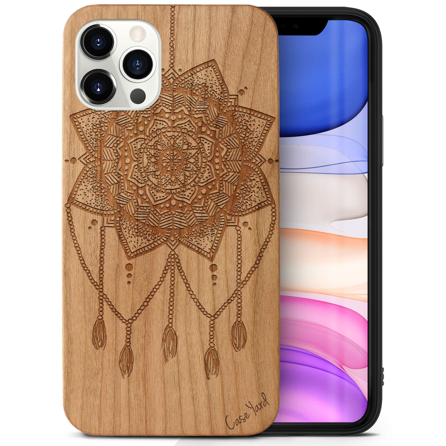 Wooden Cell Phone Case Cover, Laser Engraved case for iPhone & Samsung phone Small Dream Catcher Design