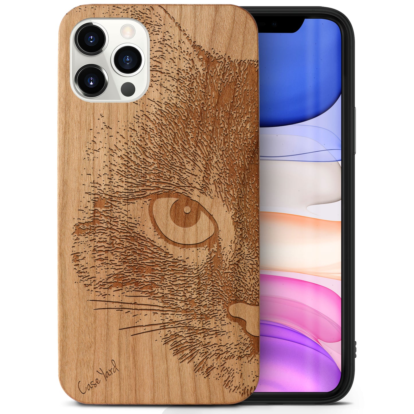 Wooden Cell Phone Case Cover, Laser Engraved case for iPhone & Samsung phone Mad Cat Design